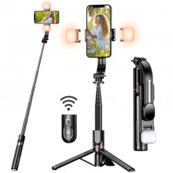 Selfie Stick With Upgraded Tripod, Selfie Stick With 2 Fill Light, Extra Long 44.9 Inch Phone Tripod With Detachable Remote, Compatible With Smartphone, Camera, GoPro